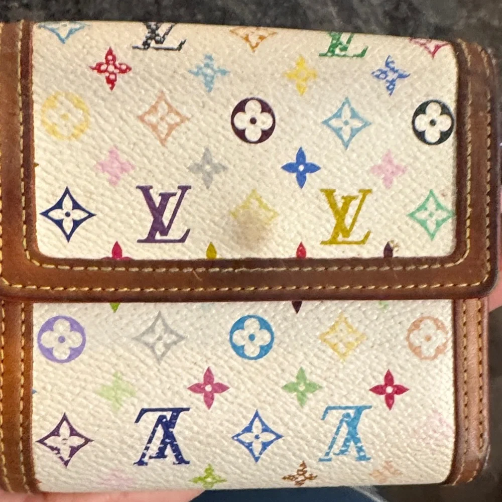 Louis Vuitton White Multicolor Monogram Satchel with Tan Leather Trim